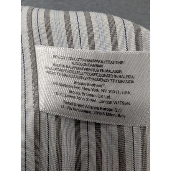 Brooks Brothers Shirt Mens 16.5 34 Blue Gray Striped Regular Fit Non Iron Supima - Picture 9 of 9